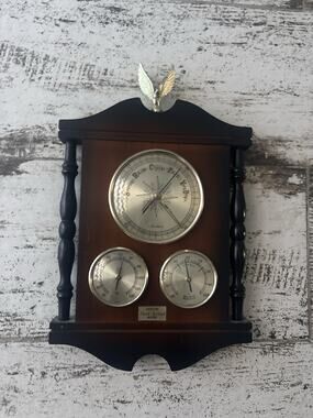 TRADITION Sears Roebuck 3 Dial Wall Barometer Thermometer Wood Vintage